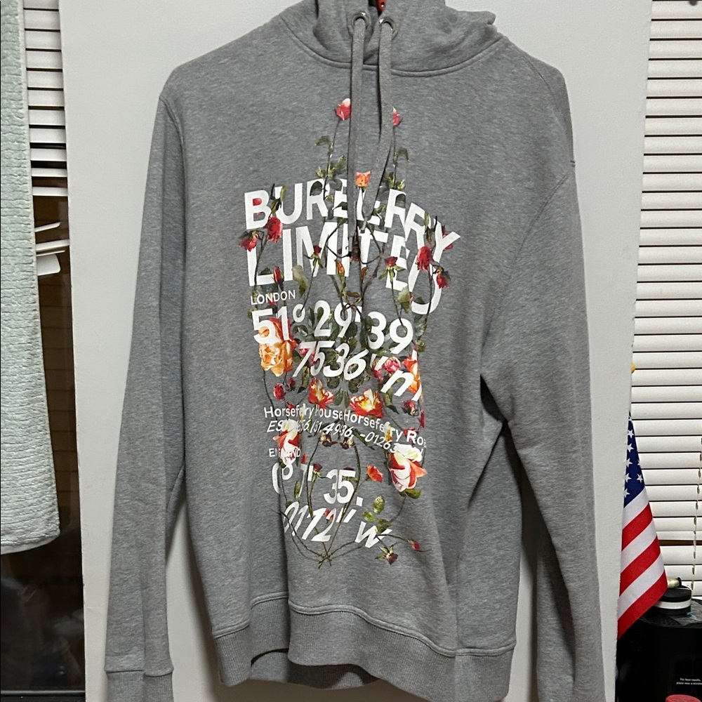 Burberry Gray Turtleneck Sweater with Floral Accents